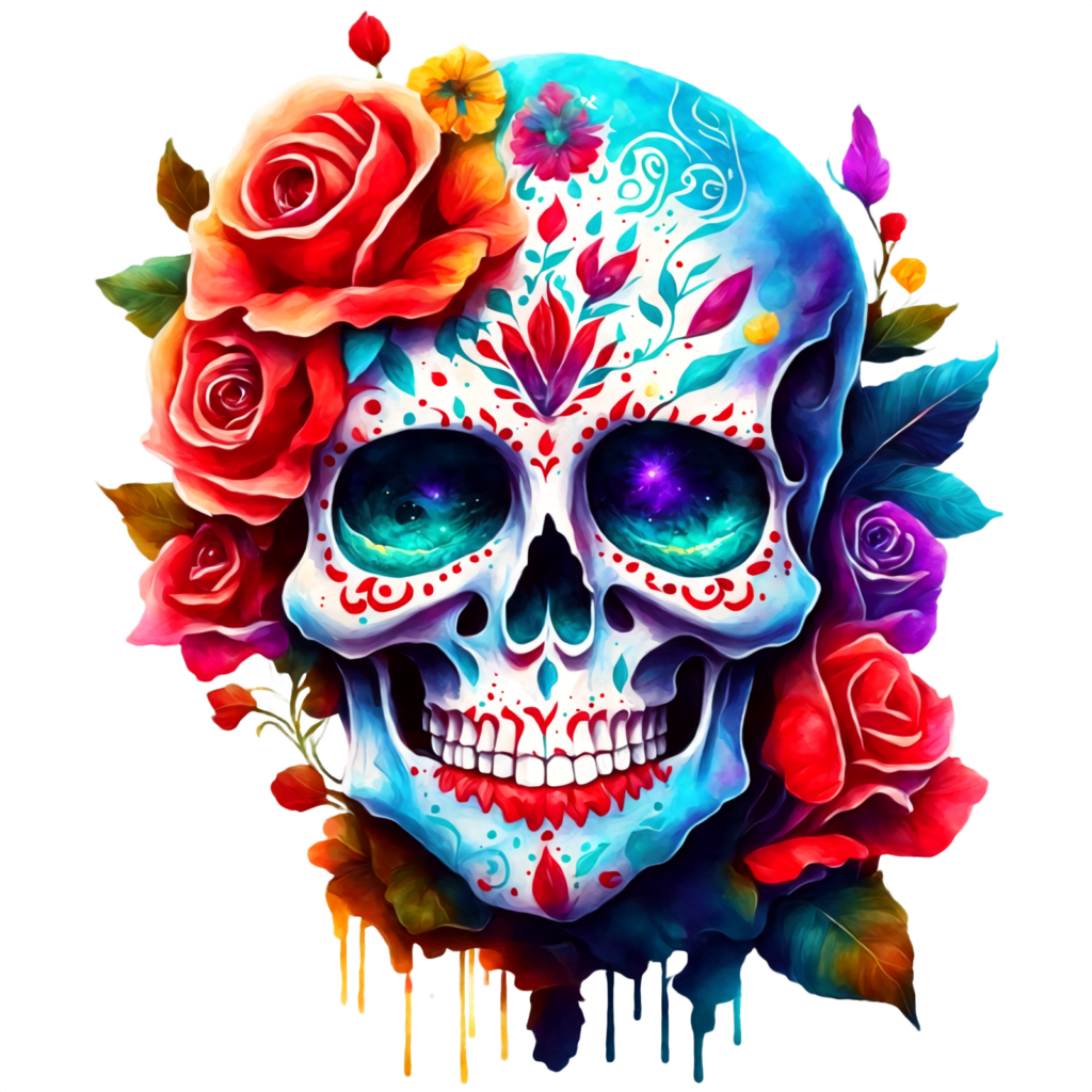 colorful skulls png designs for print on demand