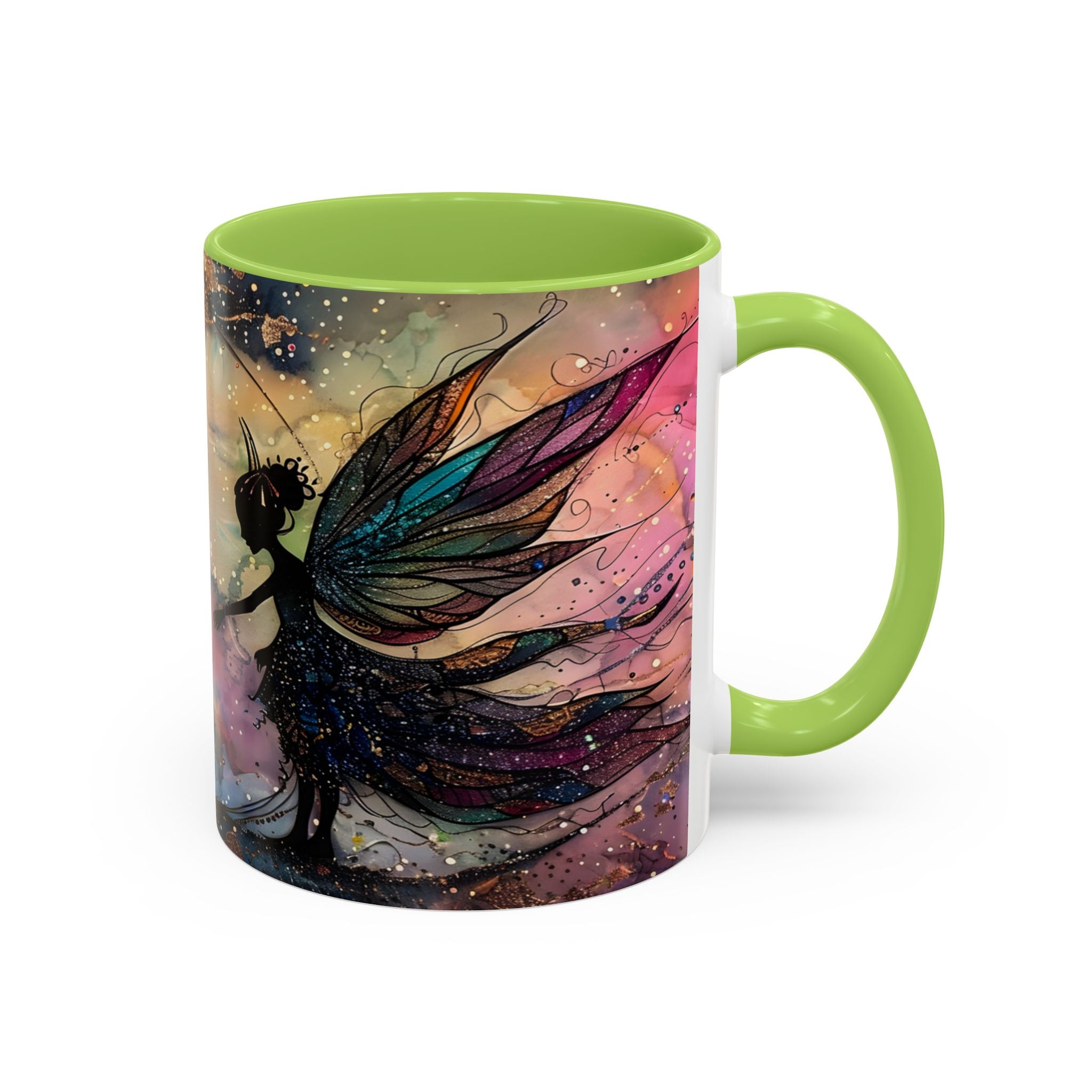 Magical Fairy Galaxy Accent Coffee Mug — Colorful Winged Fairy Art (11/15 oz) fantasy