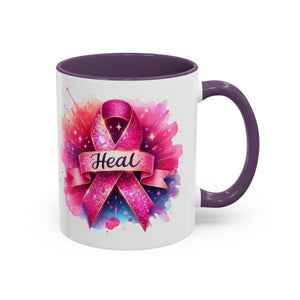 cancer awareness Inspirational Coffee Mug, Healing Ribbon Mug, Gift for Cancer Survivors, Motivational Drinkware, Support
