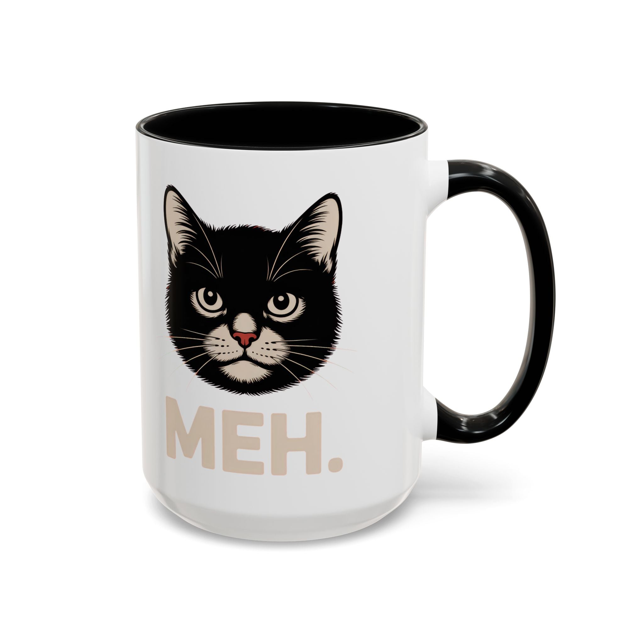 Tuxedo Cat 'MEH.' Accent Coffee Mug — Funny Cat Lover Ceramic Mug