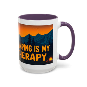 Camping Therapy Mug - Adventure Lover's Coffee Cup, Gift for Campers, Hiking Drinkware, Outdoorsy Coffee Mug, Nature Lover's Cup