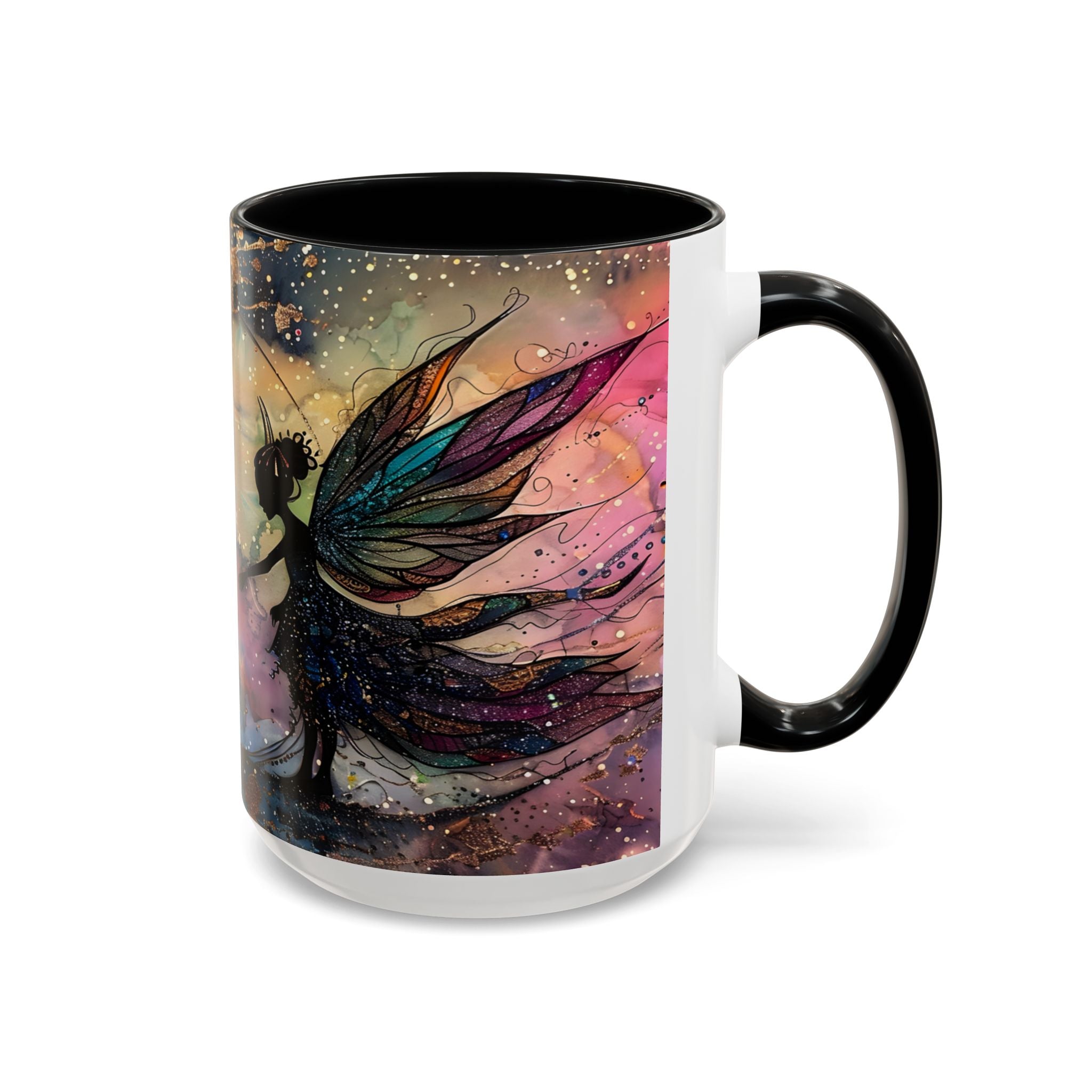 Magical Fairy Galaxy Accent Coffee Mug — Colorful Winged Fairy Art (11/15 oz) fantasy