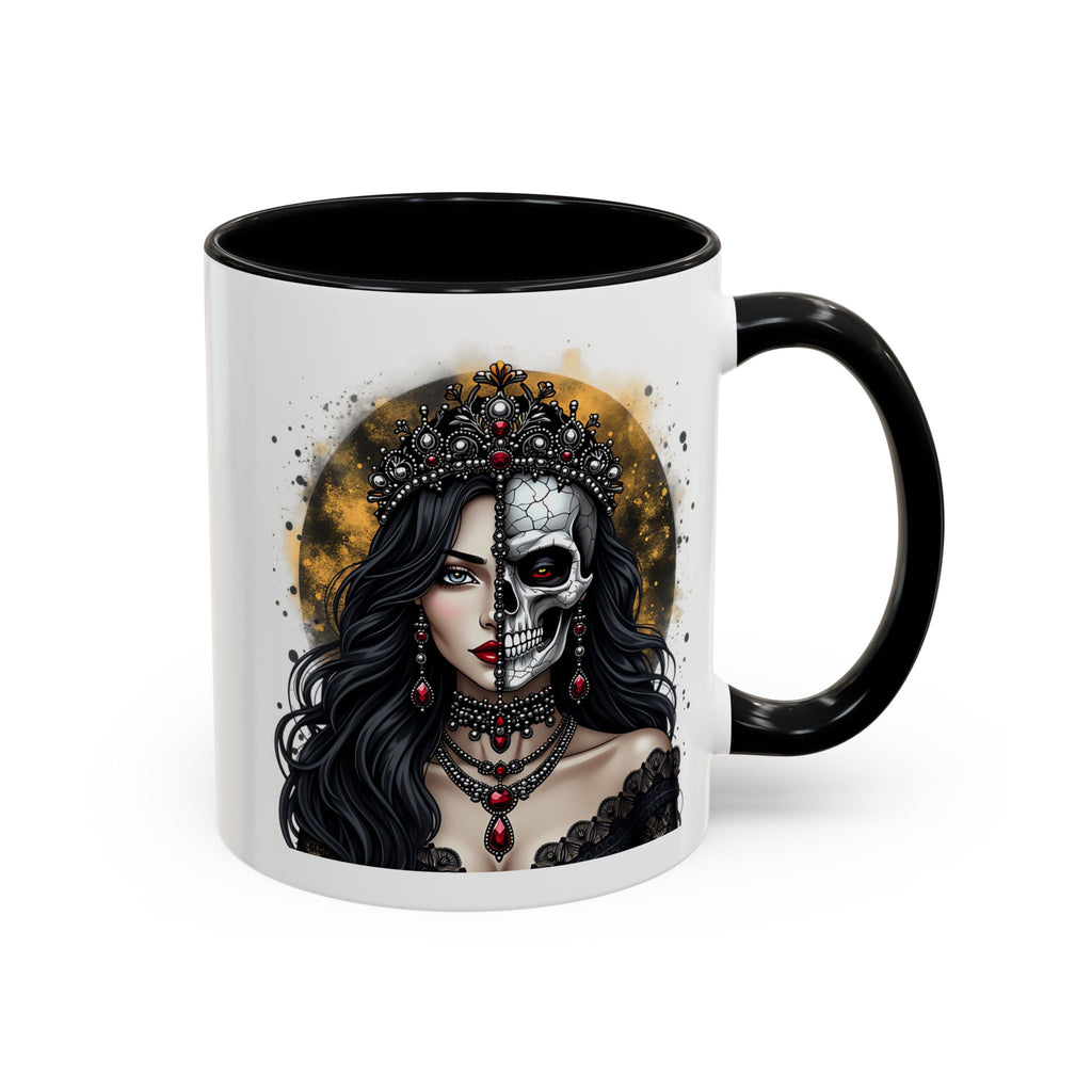 Gothic Art Accent Mug - Artistic Skull & Lady Design, Unique Coffee Cup for Halloween, Gift for Her, Decorative Kitchenware, Dark Aesthetic