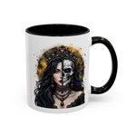 Gothic Art Accent Mug - Artistic Skull & Lady Design, Unique Coffee Cup for Halloween, Gift for Her, Decorative Kitchenware, Dark Aesthetic