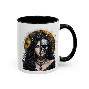 Gothic Art Accent Mug - Artistic Skull & Lady Design, Unique Coffee Cup for Halloween, Gift for Her, Decorative Kitchenware, Dark Aesthetic