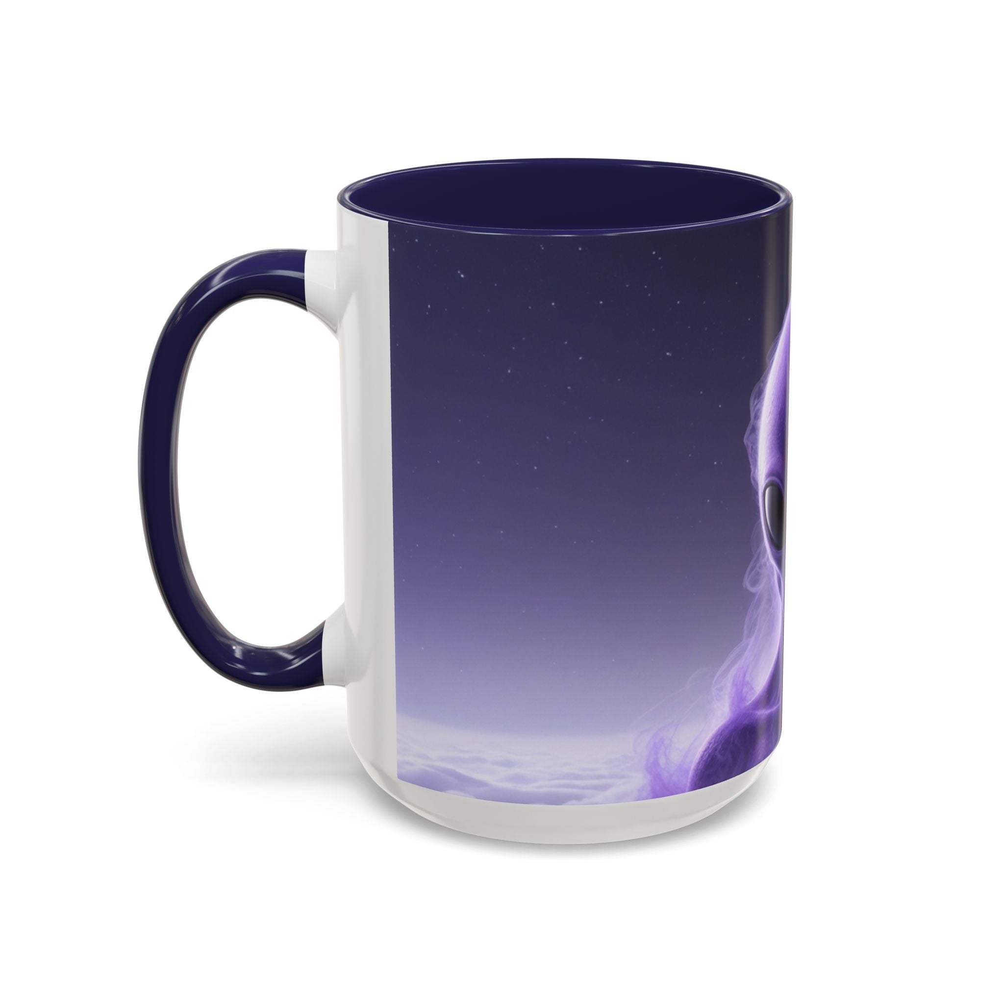 Alien Portrait Accent Coffee Mug — Purple Cosmic Extraterrestrial Art (11/15oz)