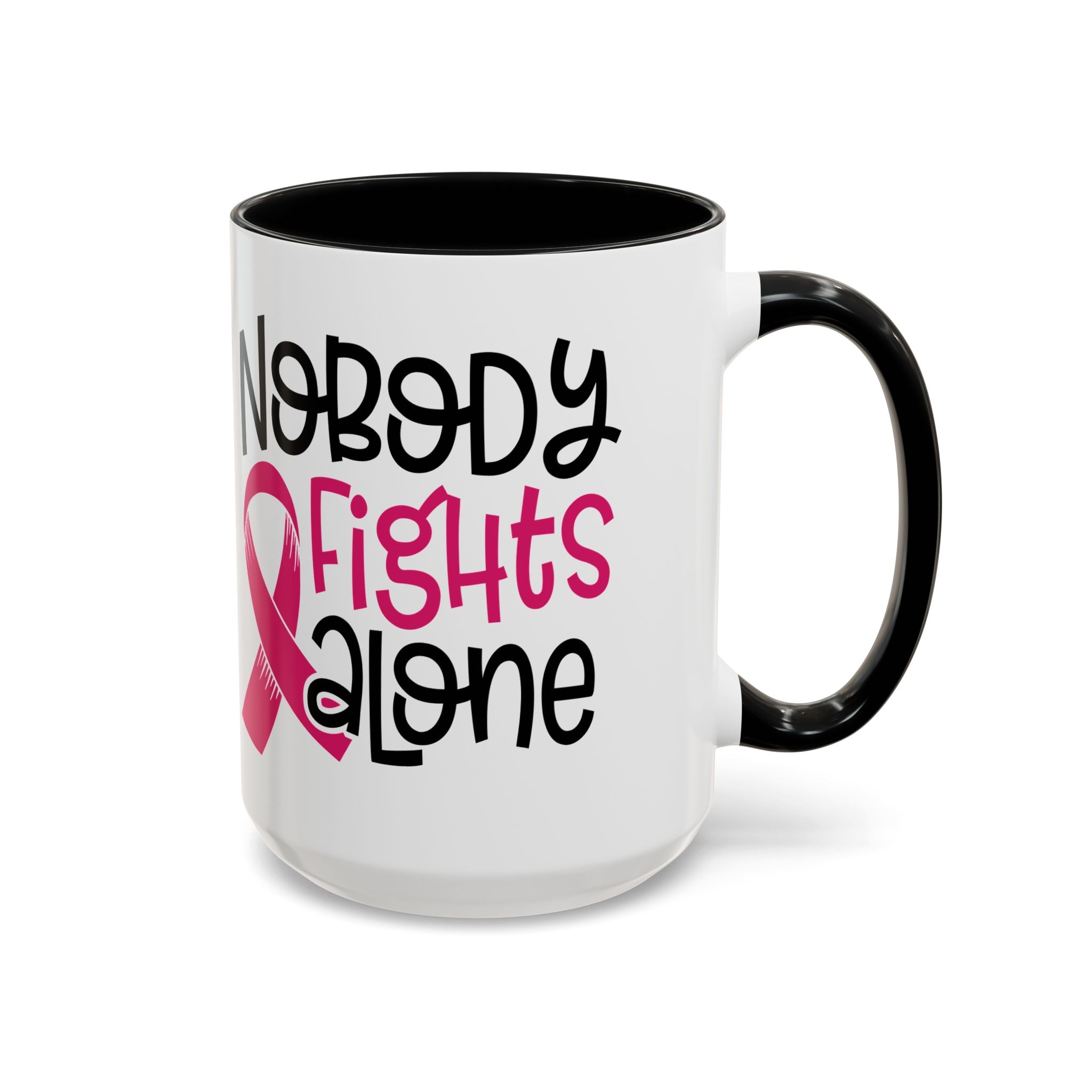 Inspirational Coffee Mug for Support - 'Nobody Fights Alone' | Breast Cancer Awareness Gift, Motivational Mug, Friendship Gift, Self-Care