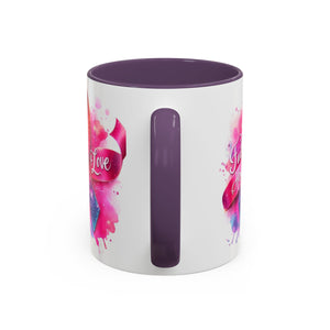 Inspirational Ribbon Coffee Mug - Faith, Hope, Love, Support, Gift for Cancer Awareness, Breast Cancer, Encouragement, Motivational