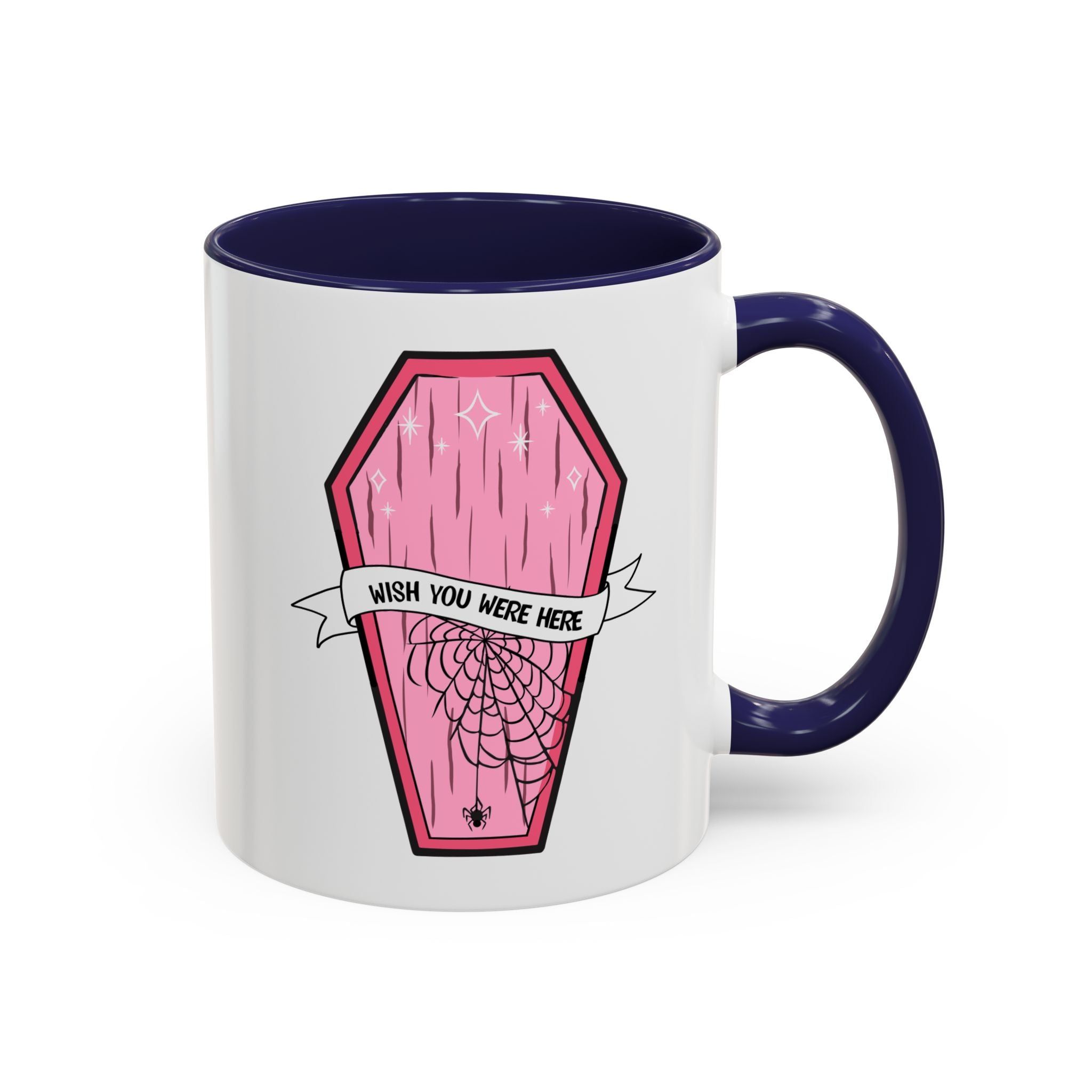 Pink Coffin Coffee Mug – "Wish You Were Here" Gothic Cute Tea Mug