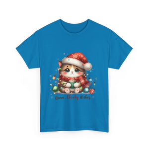 Cute Christmas Cat Tee - Unisex Heavy Cotton Tee, Holiday Gift, Cozy Wear, Festive Apparel, Gift for Cat Lovers