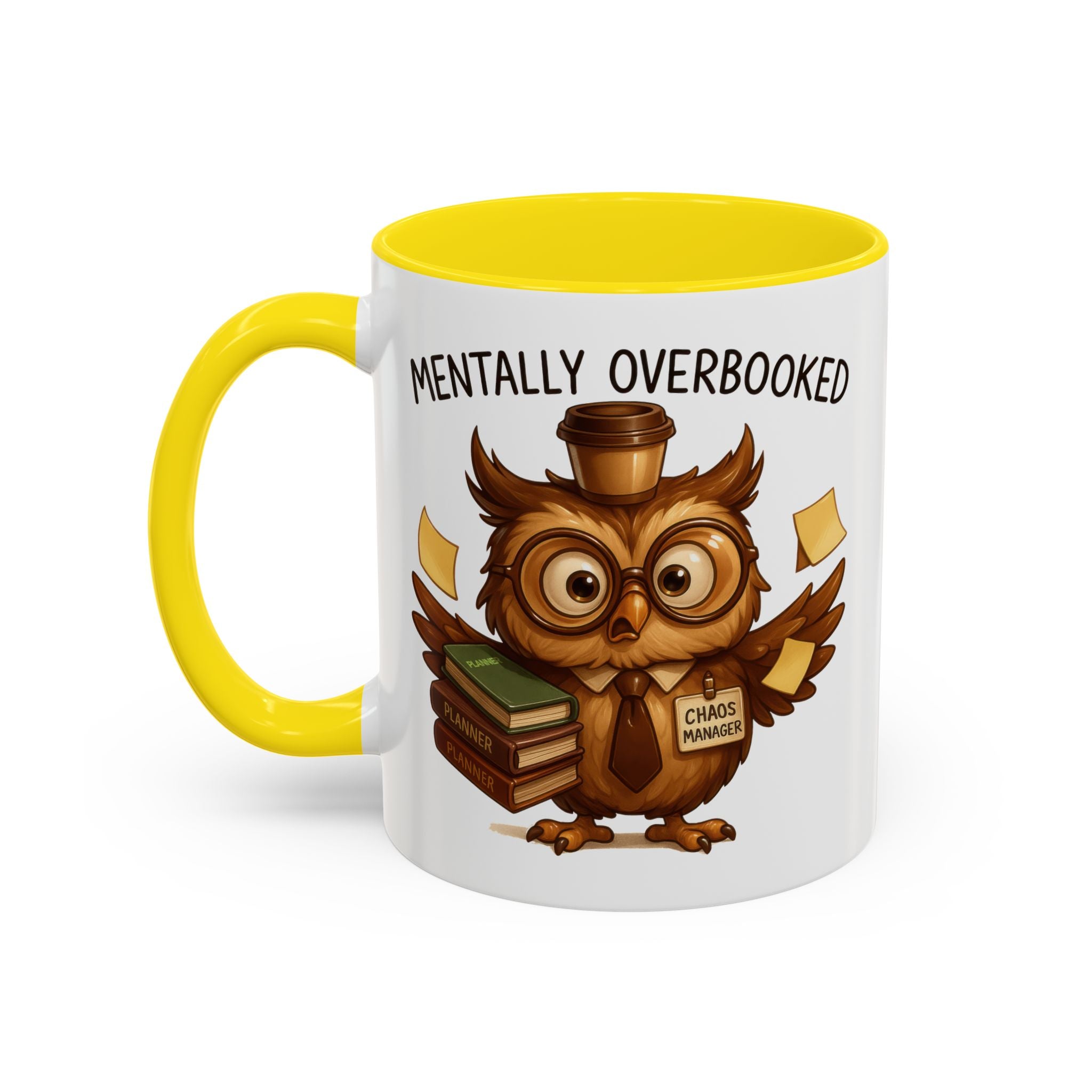 Cute Owl Coffee Mug | Mentally Overbooked Mug | Gifts for Book Lovers, Teacher Gifts, Office Decor, Funny Coffee Cup