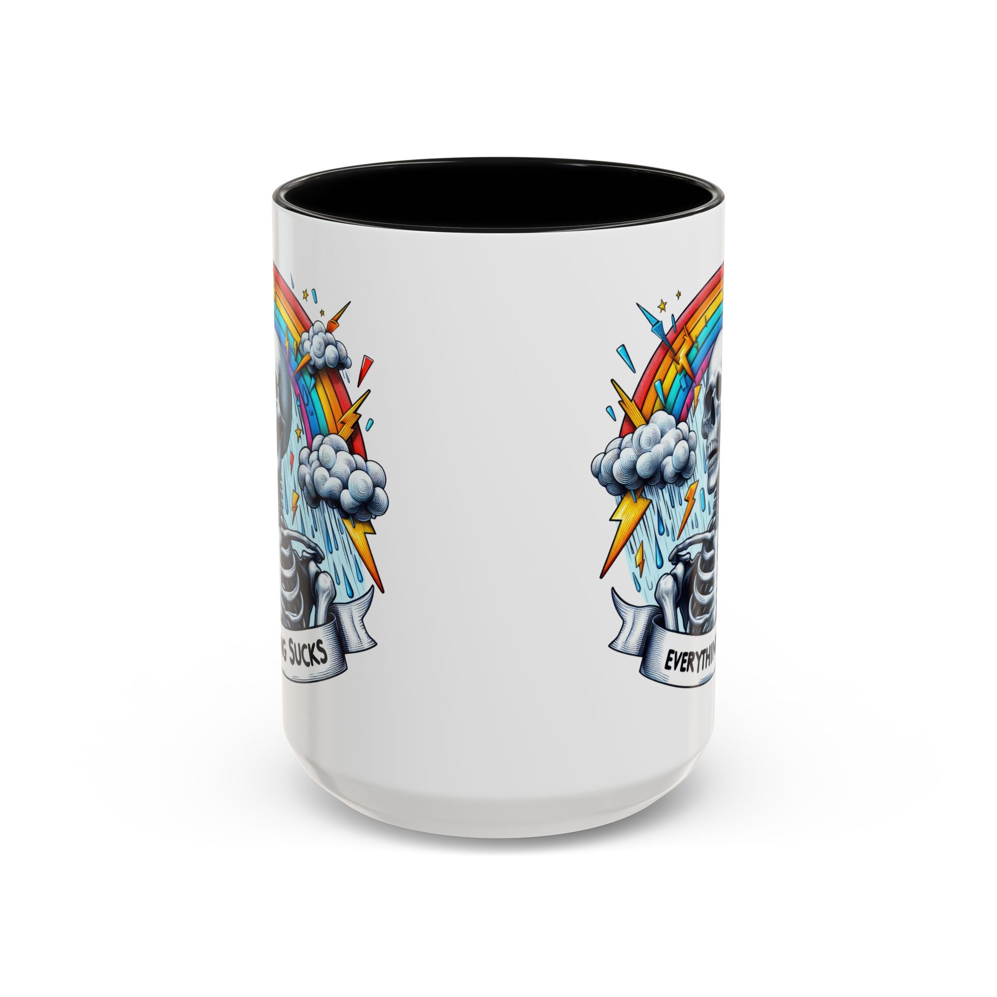 Everything Sucks Skeleton Coffee Mug | 11oz 15oz | Unique Gift for Coffee Lovers, Goth Home Décor, Quirky Humor Mug, Dark Aesthetic