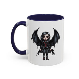 Gothic vampire girl with bat wings horror art Accent Coffee Mug (11, 15oz) vamp18
