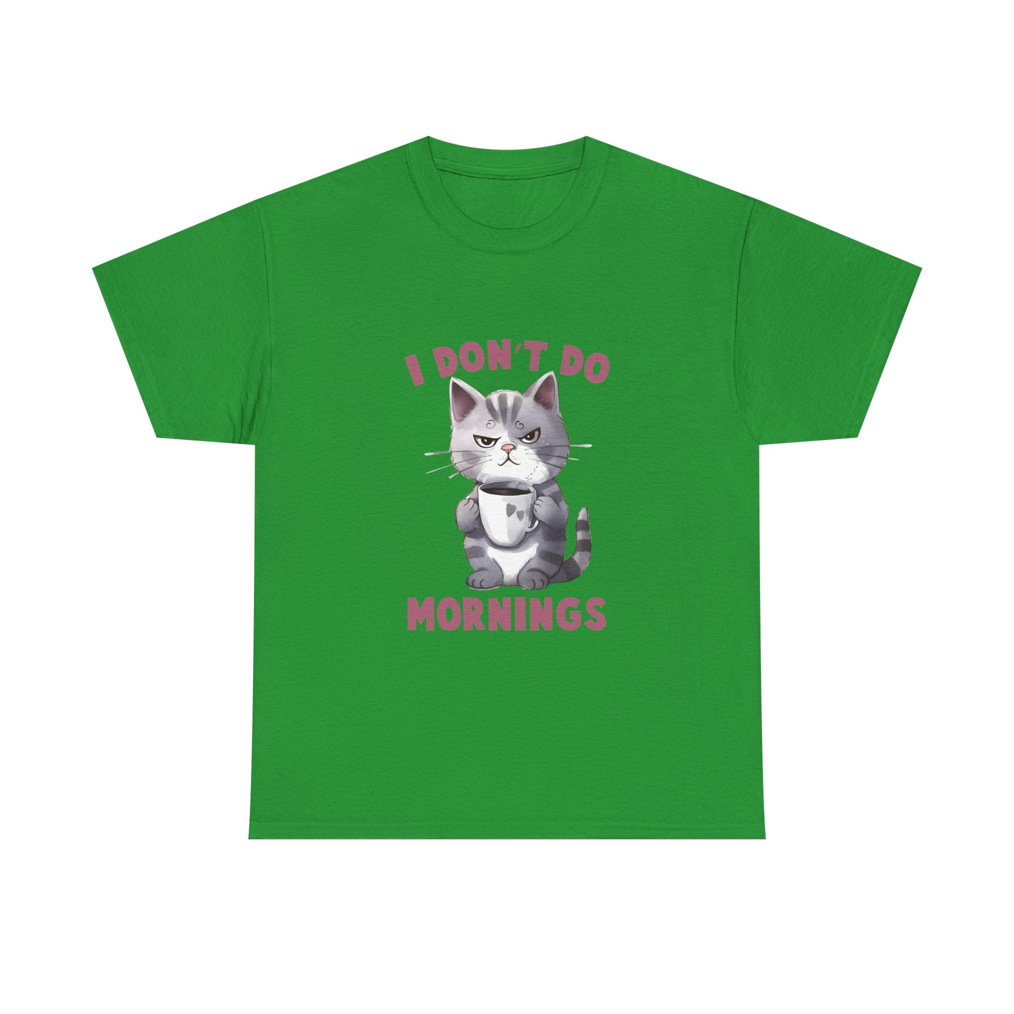 I Don't Do Mornings Cat Tee | Funny Unisex Cotton T-Shirt, Gift for Cat Lovers, Relaxed Fit Top, Cute Pet Owner Appreciation