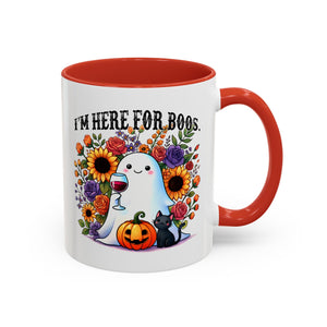 Spooky Floral Coffee Mug - I'm Here for Boos, Halloween Gift, Autumn Decor, Cute Ghost Mug, Cat Lover Drinkware