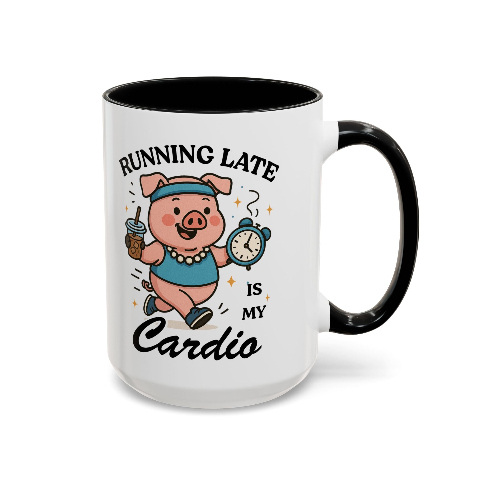 Running Late Is My Cardio Coffee Mug — Funny Pig Jogger Accent Mug (11/15oz)