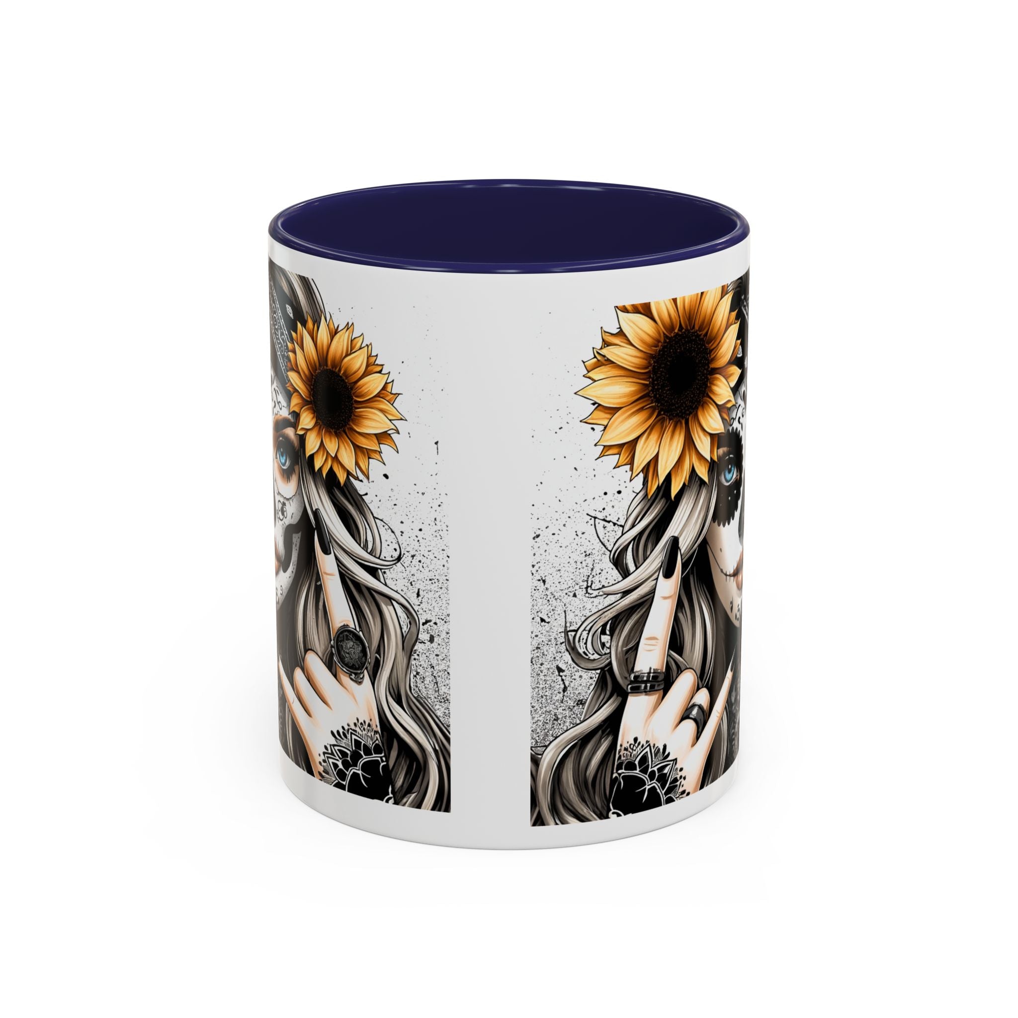 Sunflower Skull Accent Coffee Mug, Gothic Floral Mug, Unique Gift for Coffee Lovers, Boho Decor, Halloween Mug, Artful Drinkware
