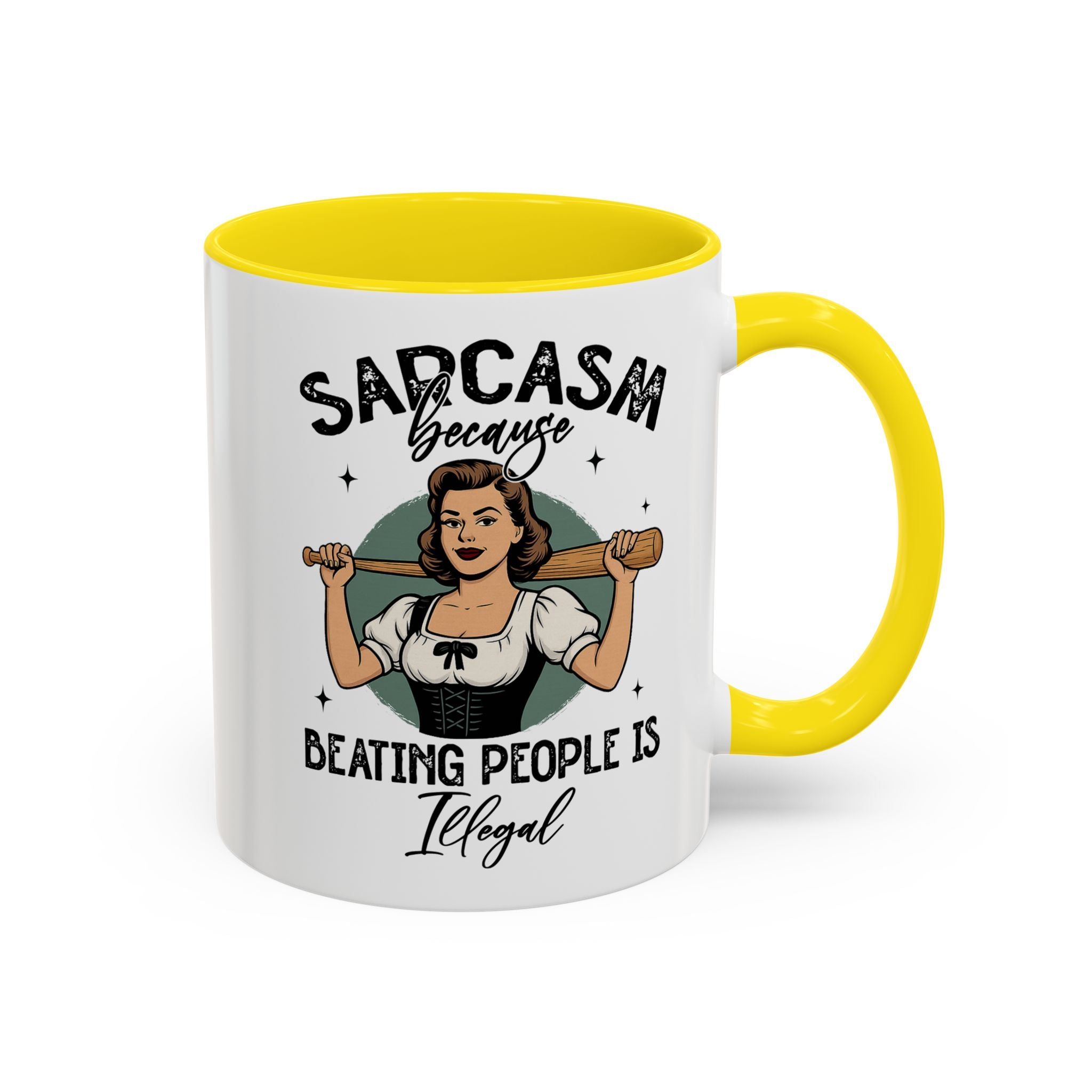 Sarcasm Coffee Mug — “Sarcasm Because Beating People Is Illegal” Accent Mug attitude funny