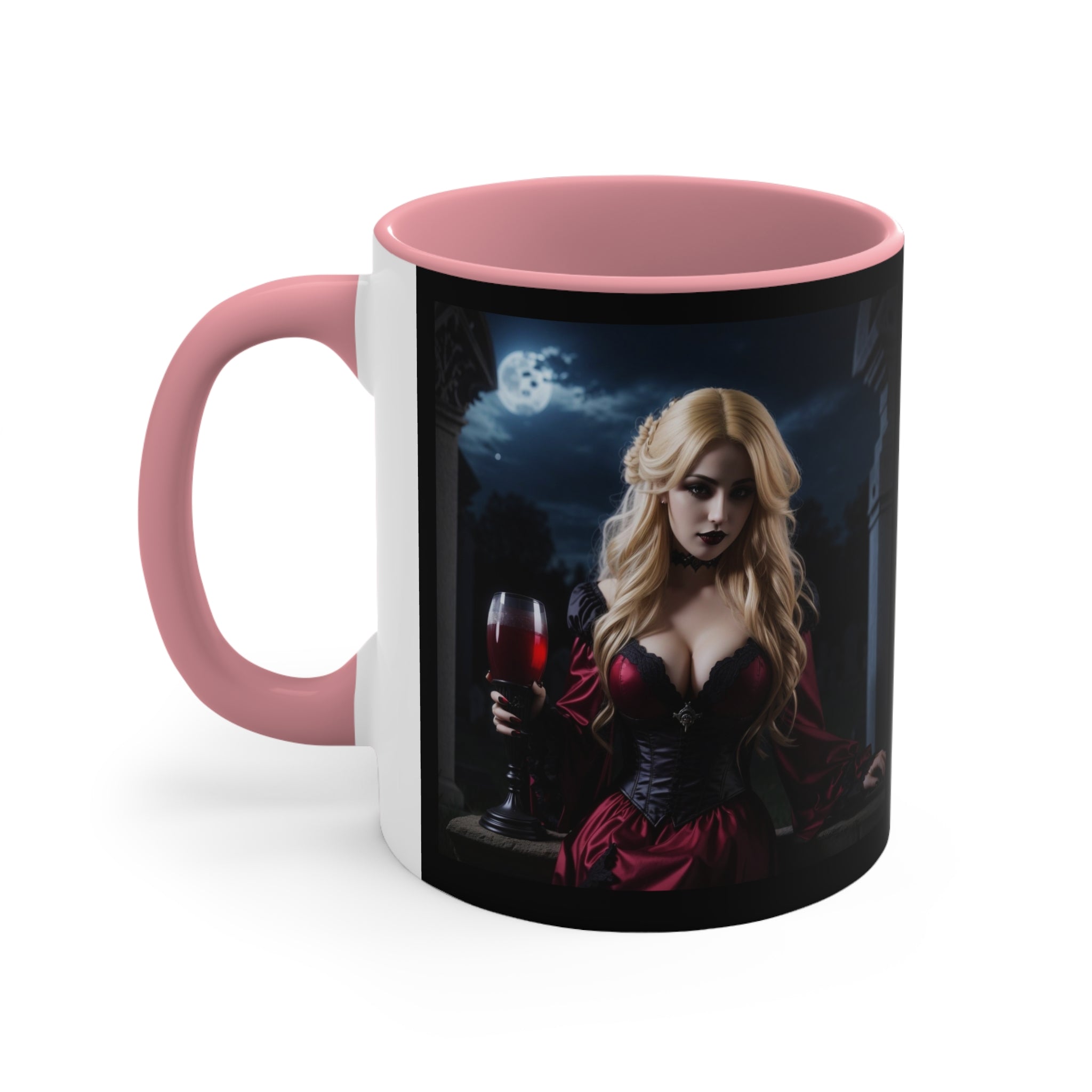 gothic blonde vampire drinking blood Accent Coffee Mug, 11oz