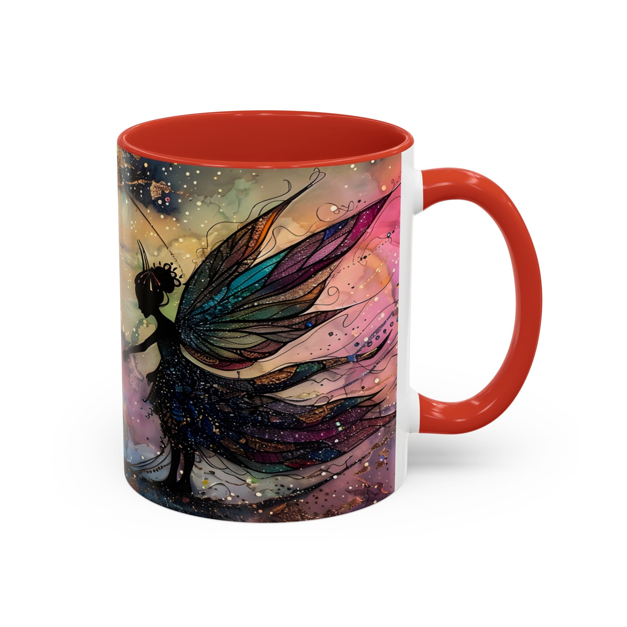 Magical Fairy Galaxy Accent Coffee Mug — Colorful Winged Fairy Art (11/15 oz) fantasy