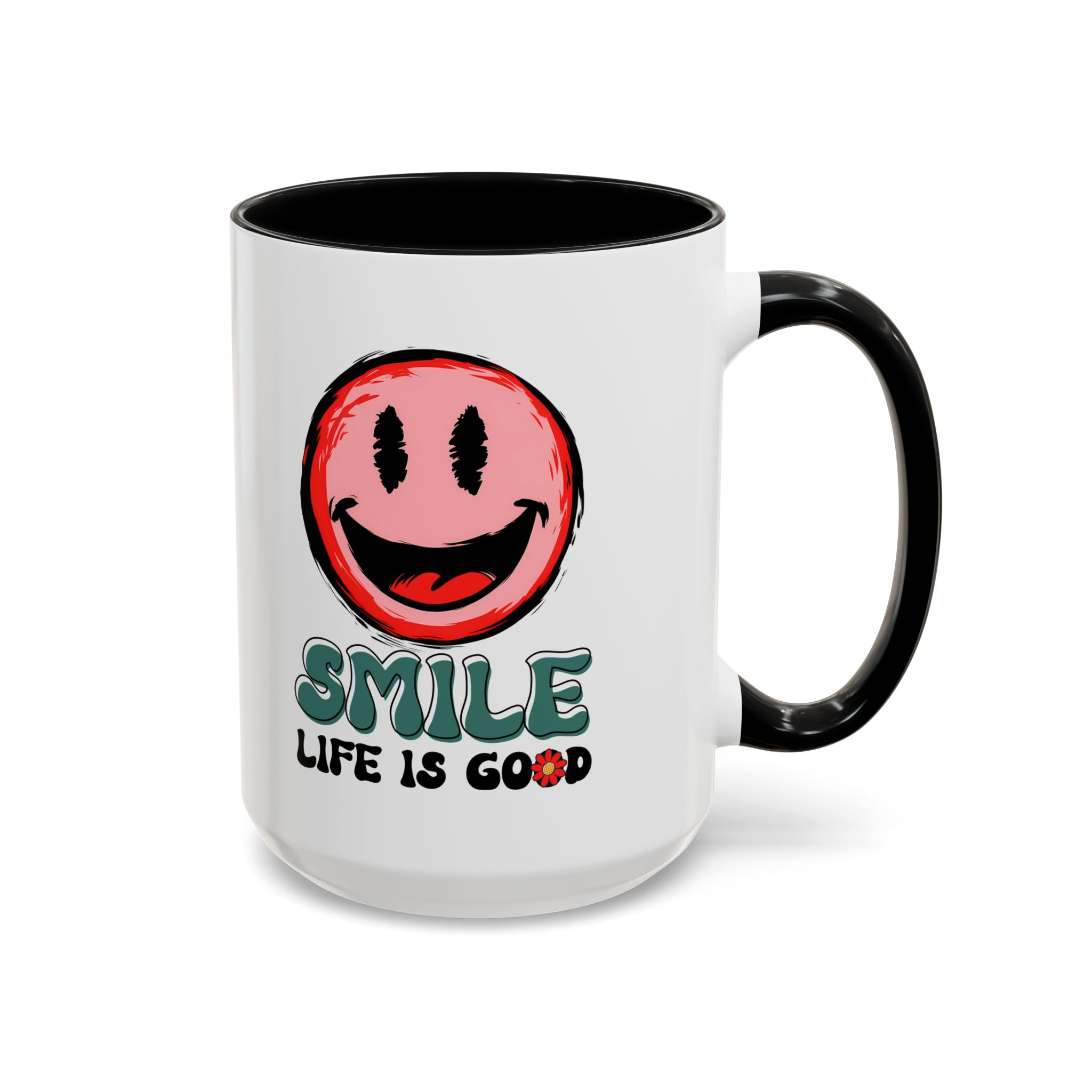 Smiley Face Accent Coffee Mug - "Smile, Life is Good" - 11oz & 15oz