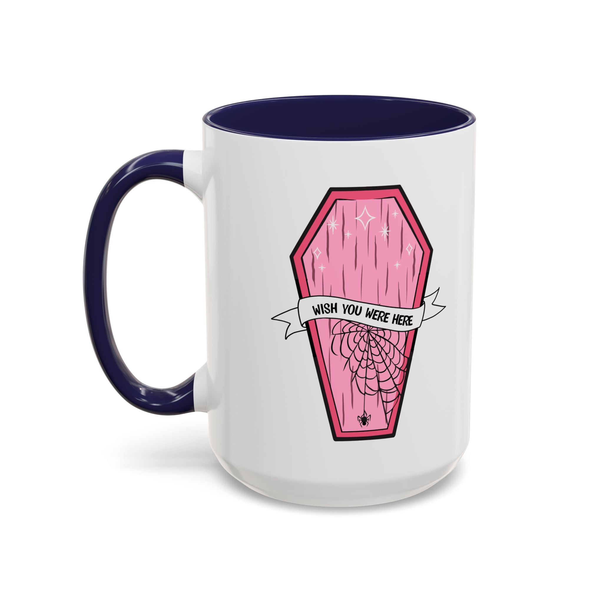 Pink Coffin Coffee Mug – "Wish You Were Here" Gothic Cute Tea Mug