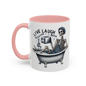 Skeleton Bath Time Coffee Mug, Live Laugh Roast & Relax Skeleton Mug, Funny Gift for Halloween, Quirky Kitchen Decor, Unique Coffee Cup