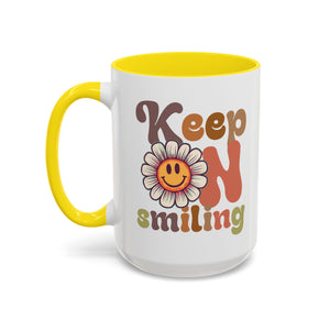 Keep Smiling Floral Coffee Mug - Cheerful 11 & 15oz Accent Mug for Daily Motivation