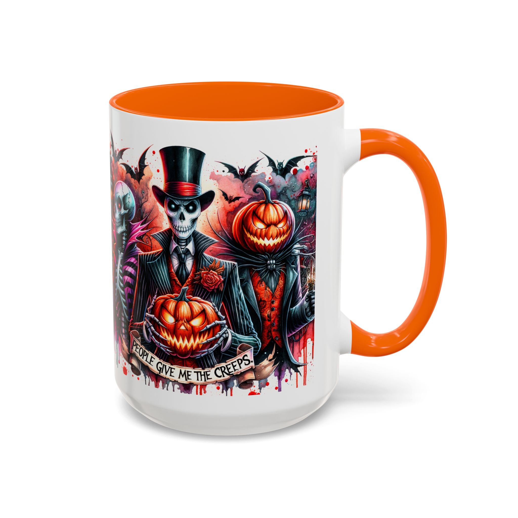 Halloween-themed Accent Coffee Mug, Spooky Skull Mug, Pumpkin Art Cup, Unique Gift for Halloween Lovers, October Decor