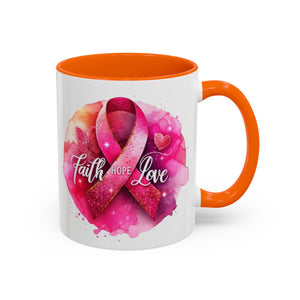 Inspirational Accent Coffee Mug with Pink Ribbon Design, Faith Hope Love Gift, Cancer Awareness Mug, Supportive Drinkware, Meaningful [...]