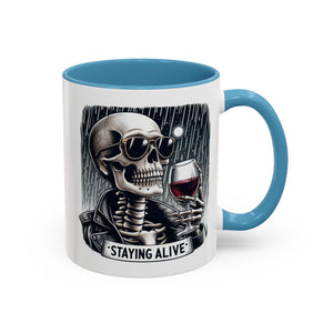 Stylish Skull Coffee Mug, Gothic Drinkware, Staying Alive Gift for Halloween, Funny Office Mug, Alternative Drinkware