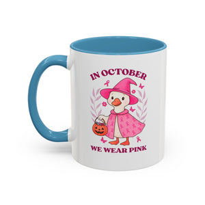 Halloween Breast Cancer Awareness Coffee Mug | October 2023 Gift, Pink Ribbon Mug, Spooky Coffee Cup, Cute Duck Mug, Fall Decor
