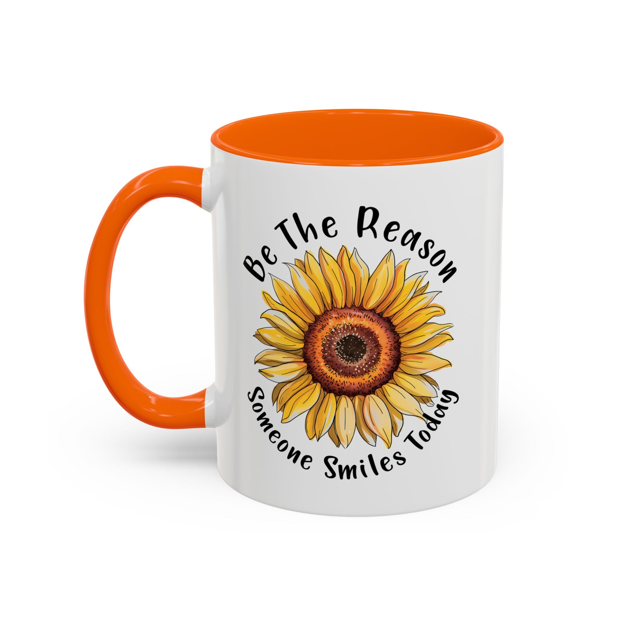 Sunflower Smile Accent Coffee Mug - Cheerful Gift for Friends, Inspirational Mug, 11oz/15oz, Daily Motivation, Brighten Someone's Day