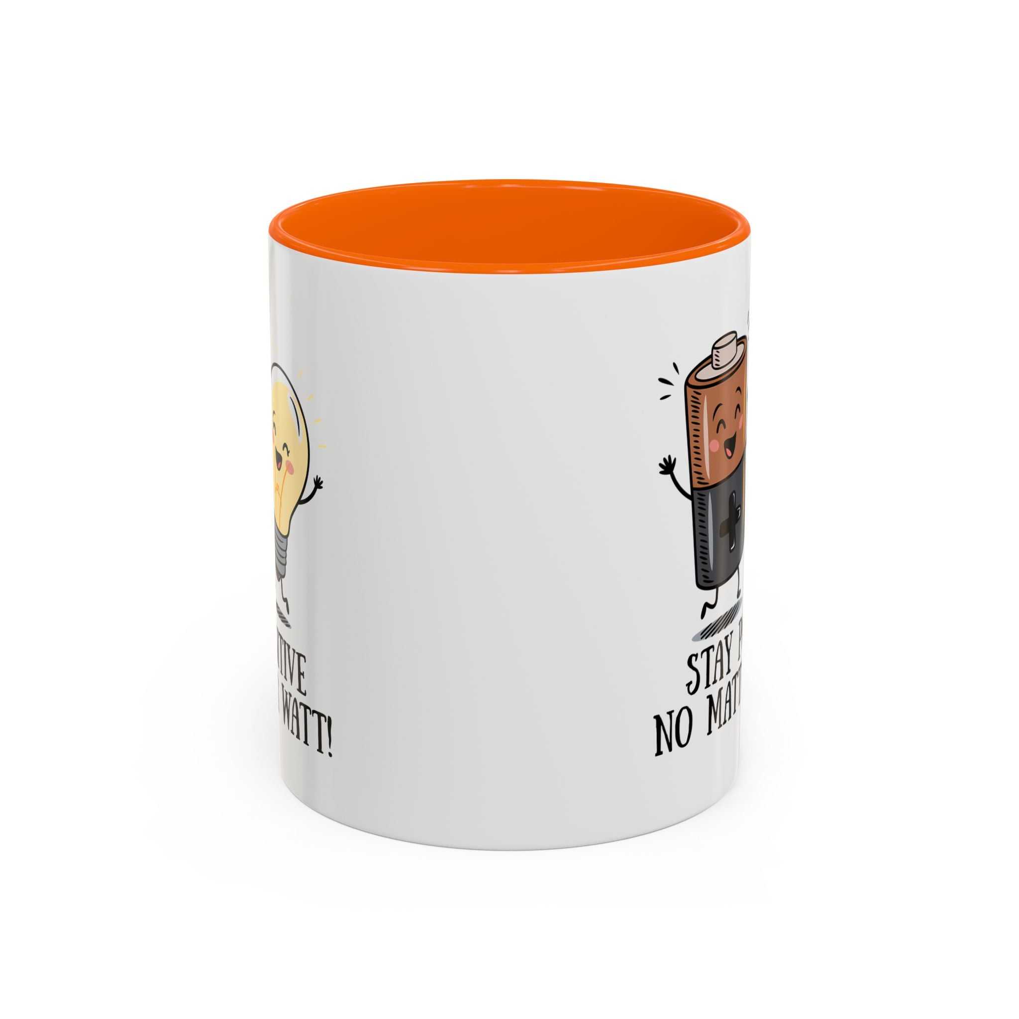 Stay Positive Accent Coffee Mug - 11oz & 15oz - Cute Light Bulb & Battery Design