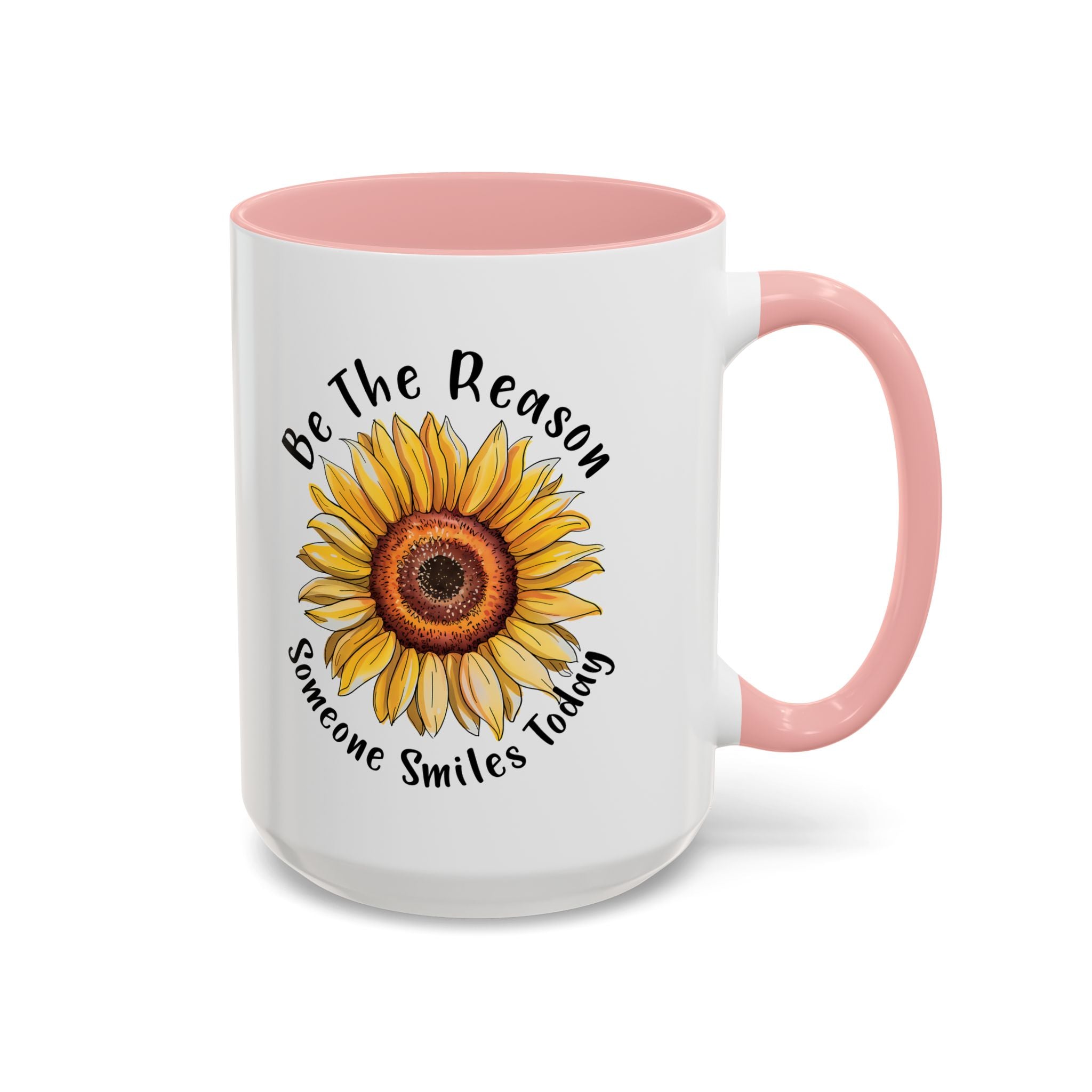 Sunflower Smile Accent Coffee Mug - Cheerful Gift for Friends, Inspirational Mug, 11oz/15oz, Daily Motivation, Brighten Someone's Day