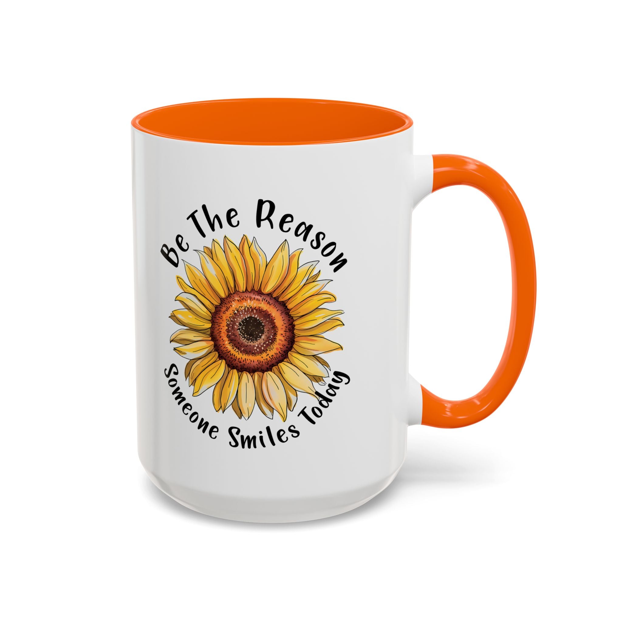 Sunflower Smile Accent Coffee Mug - Cheerful Gift for Friends, Inspirational Mug, 11oz/15oz, Daily Motivation, Brighten Someone's Day