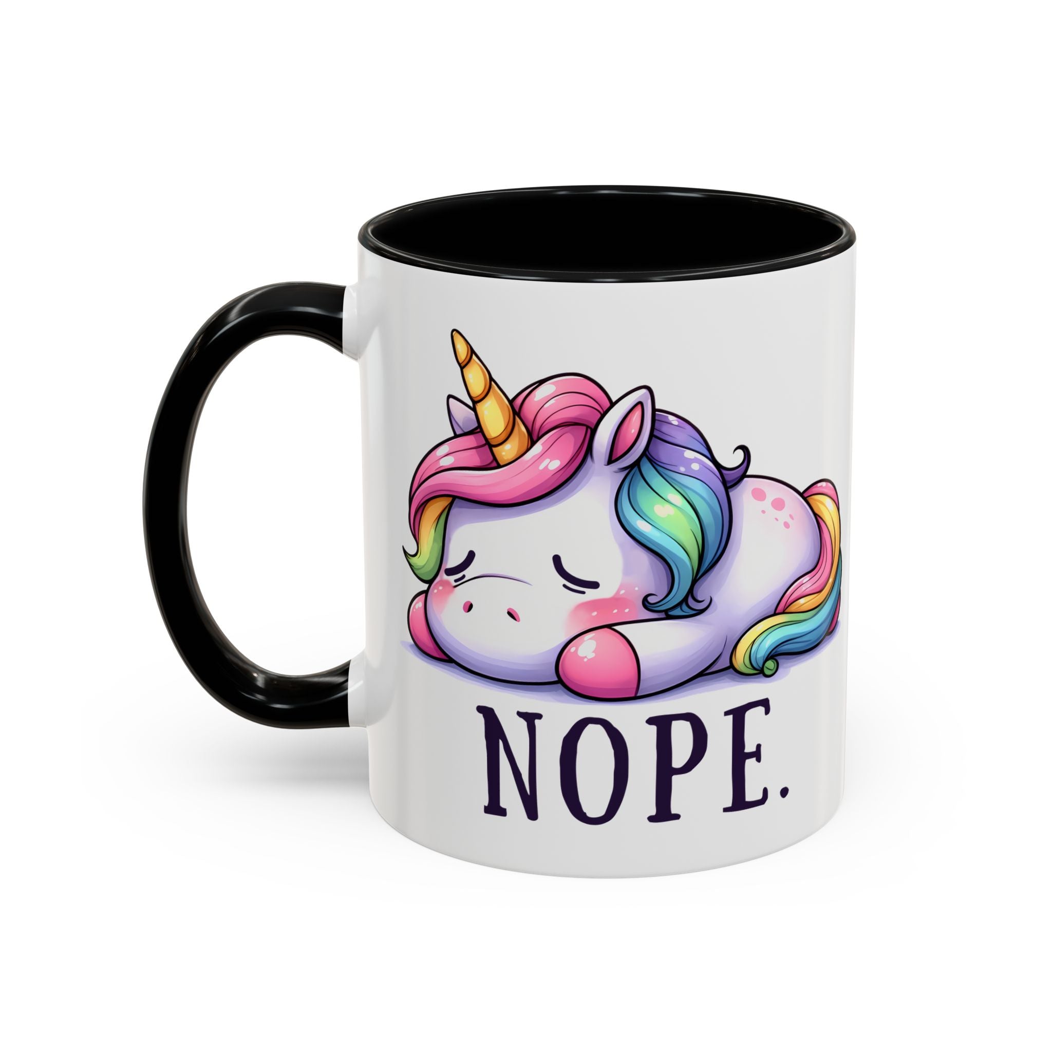 Nope Unicorn Accent Coffee Mug — Cute Rainbow Sleeping Unicorn 11/15oz