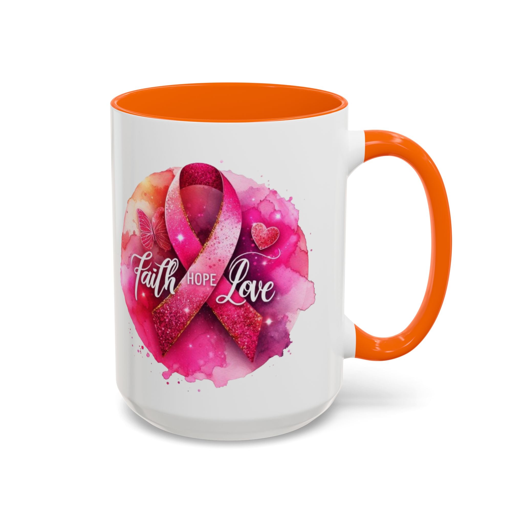 Inspirational Accent Coffee Mug with Pink Ribbon Design, Faith Hope Love Gift, Cancer Awareness Mug, Supportive Drinkware, Meaningful [...]