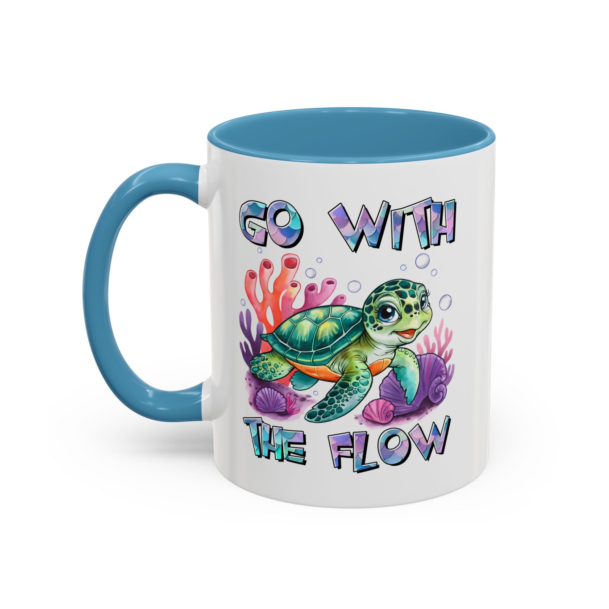 Ocean-Inspired Accent Coffee Mug - 'Go With The Flow' Design turtle