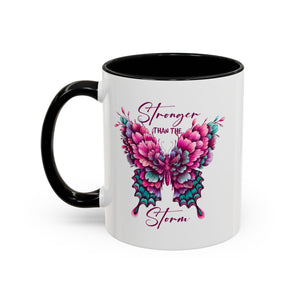 Stronger Than The Storm Accent Coffee Mug - Inspirational Butterfly Design