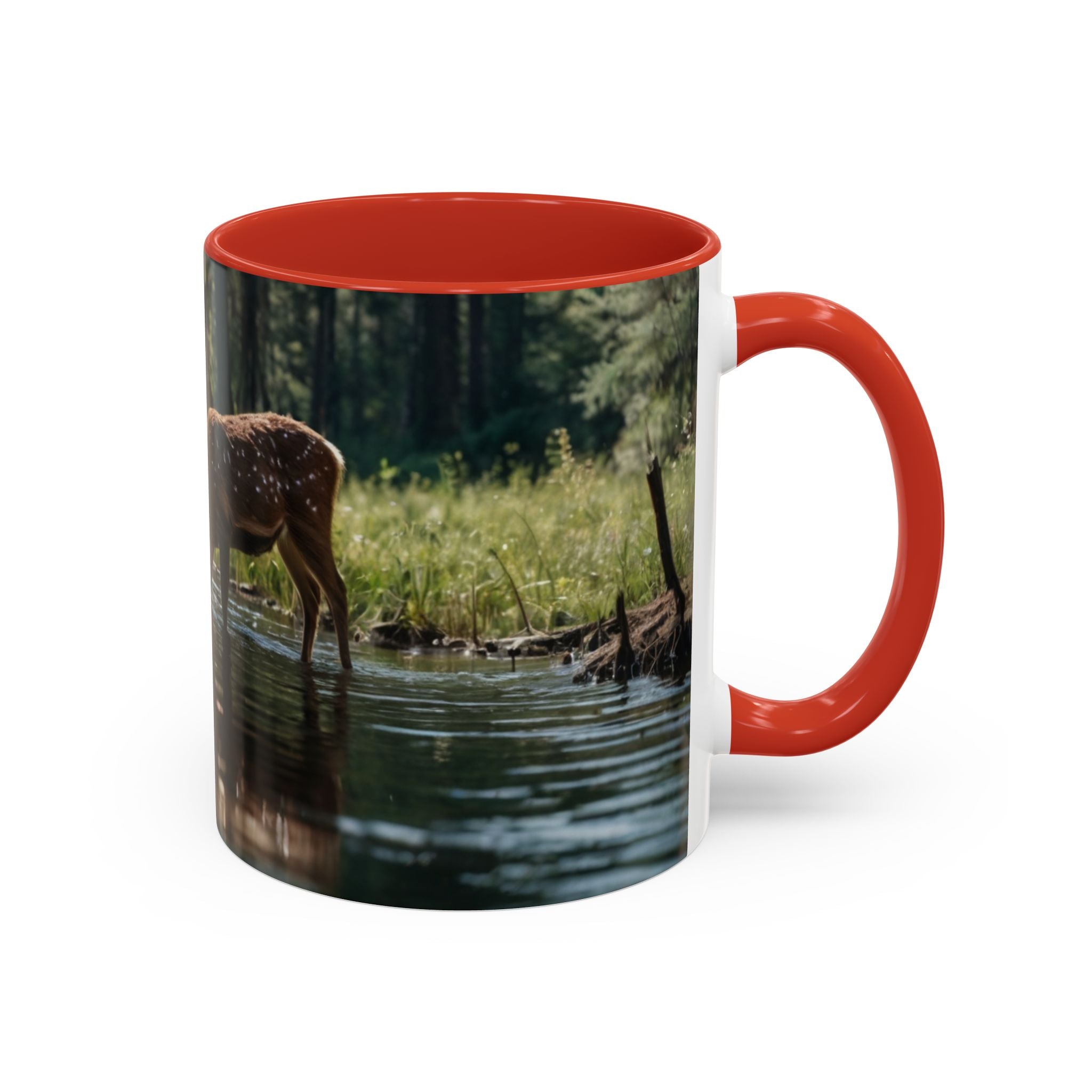 Deer at Stream Accent Coffee Mug — Scenic Wildlife Photo Mug (11/15oz) nature lovers