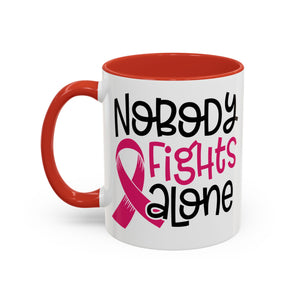 Inspirational Coffee Mug for Support - 'Nobody Fights Alone' | Breast Cancer Awareness Gift, Motivational Mug, Friendship Gift, Self-Care