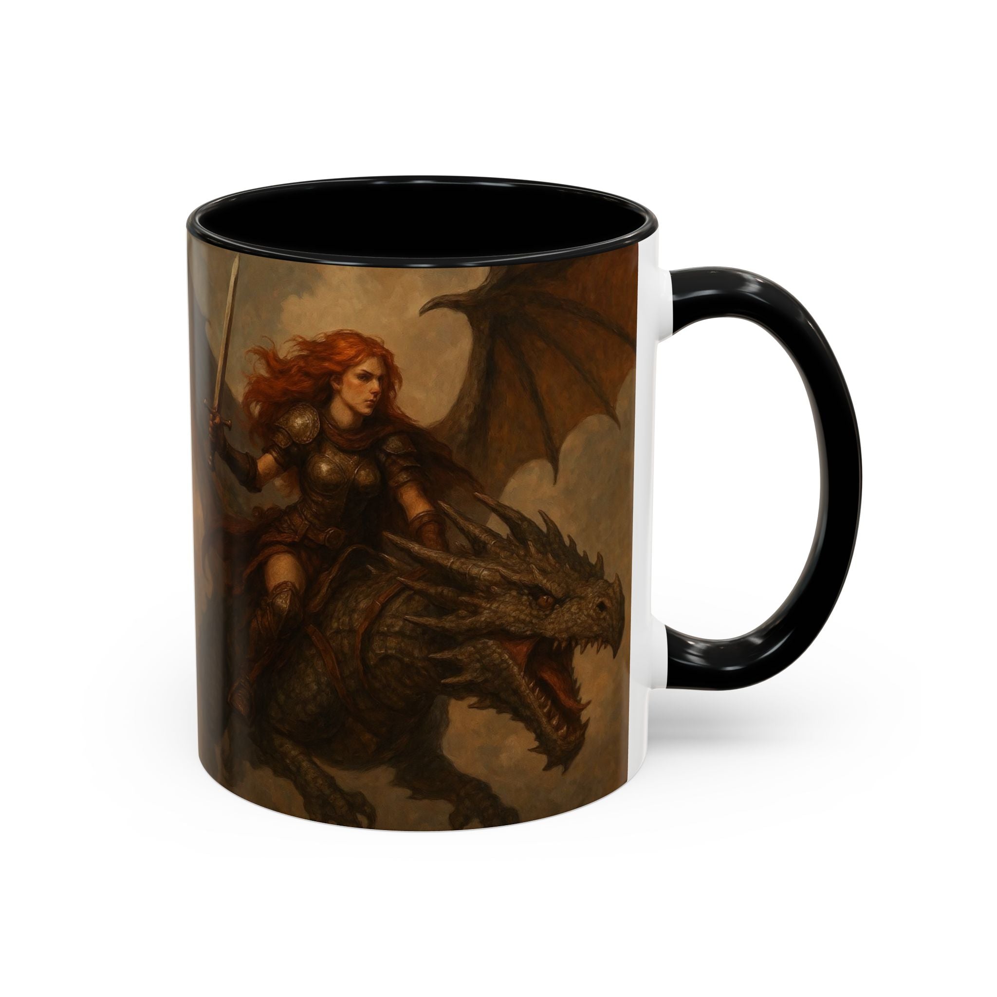Fantasy Dragon Rider Coffee Mug gothic woman warrior queen