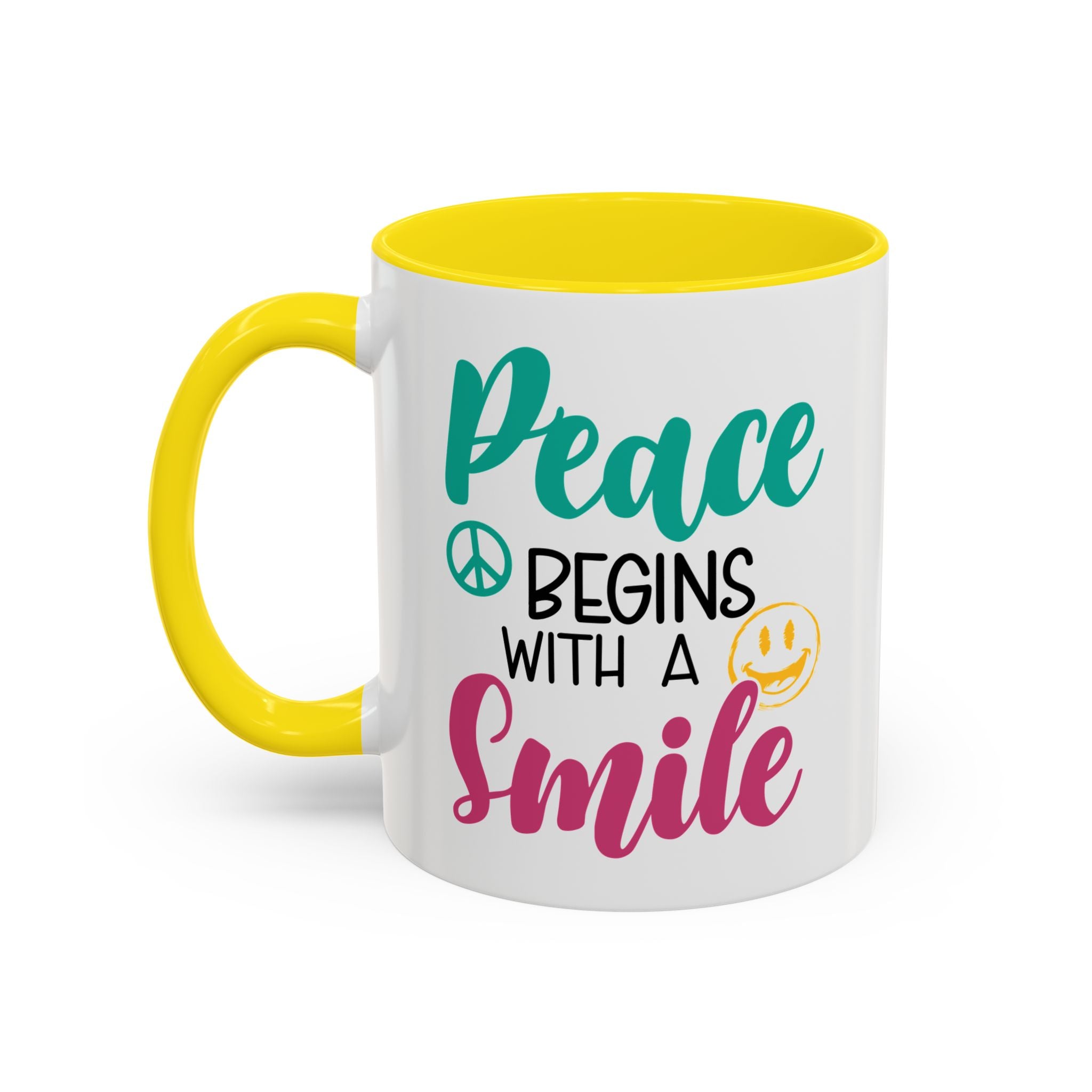 Inspirational Peace Coffee Mug - "Peace Begins with a Smile" - 11oz & 15oz