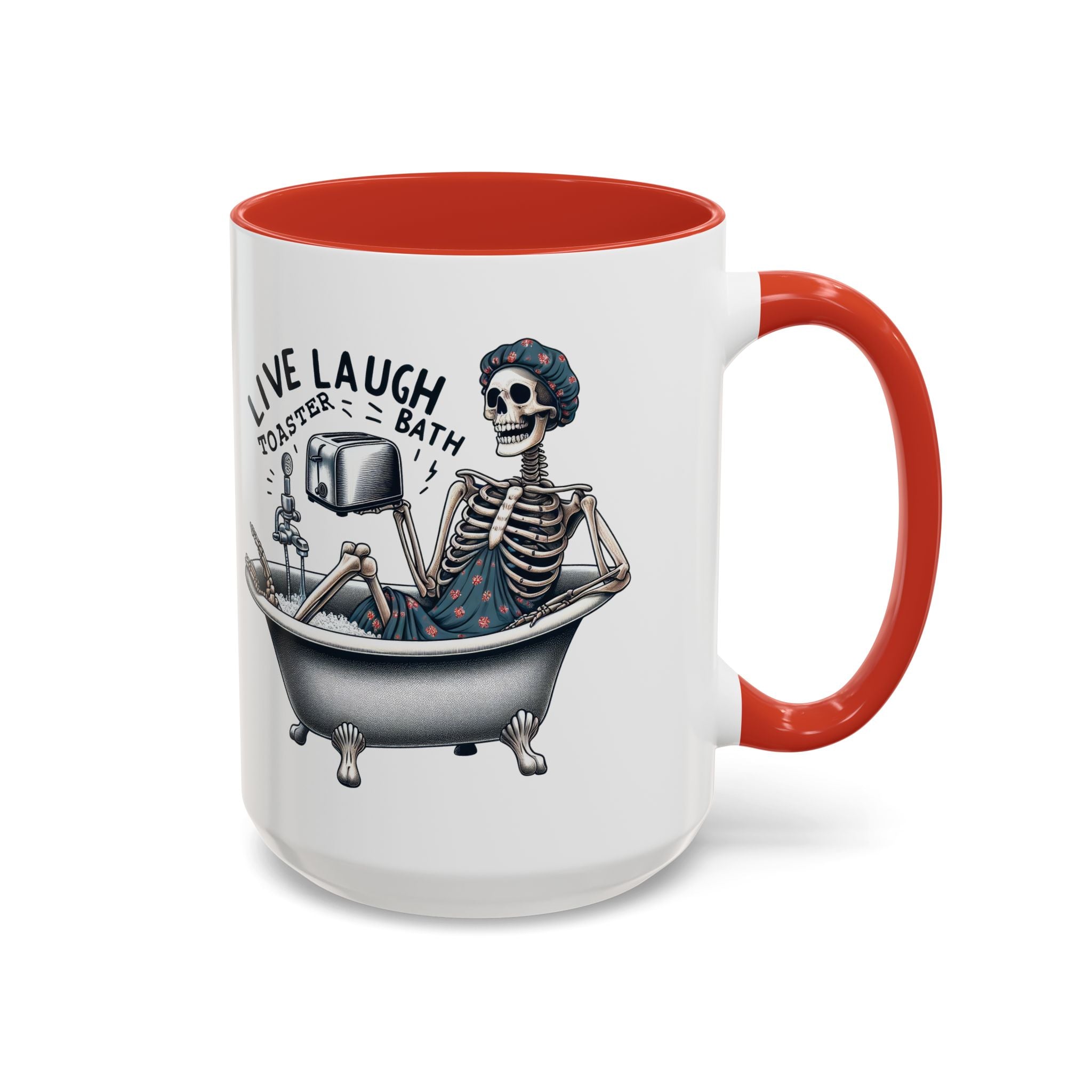 Skeleton Bath Time Coffee Mug, Live Laugh Roast & Relax Skeleton Mug, Funny Gift for Halloween, Quirky Kitchen Decor, Unique Coffee Cup