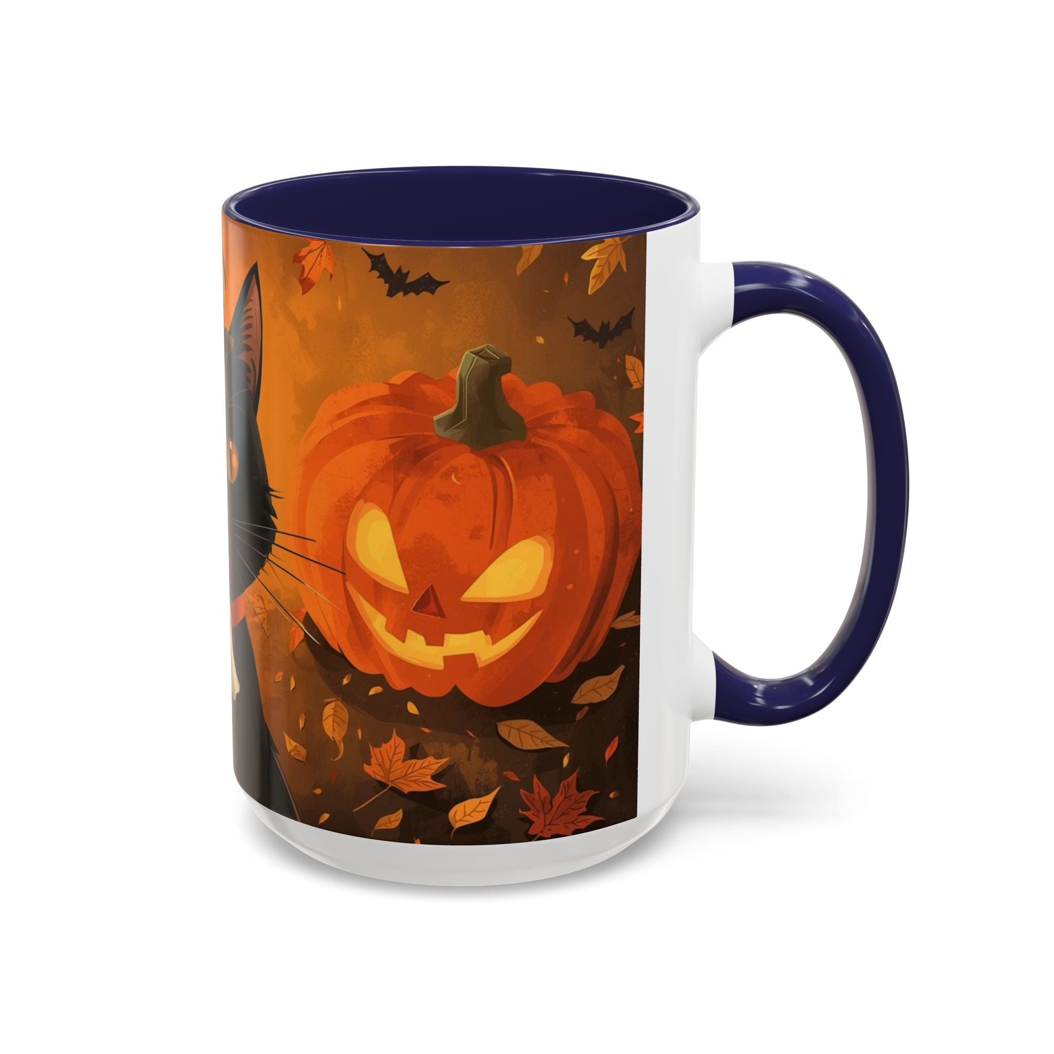 Halloween Cat Coffee Mug - Spooky Black Cat & Pumpkin Design