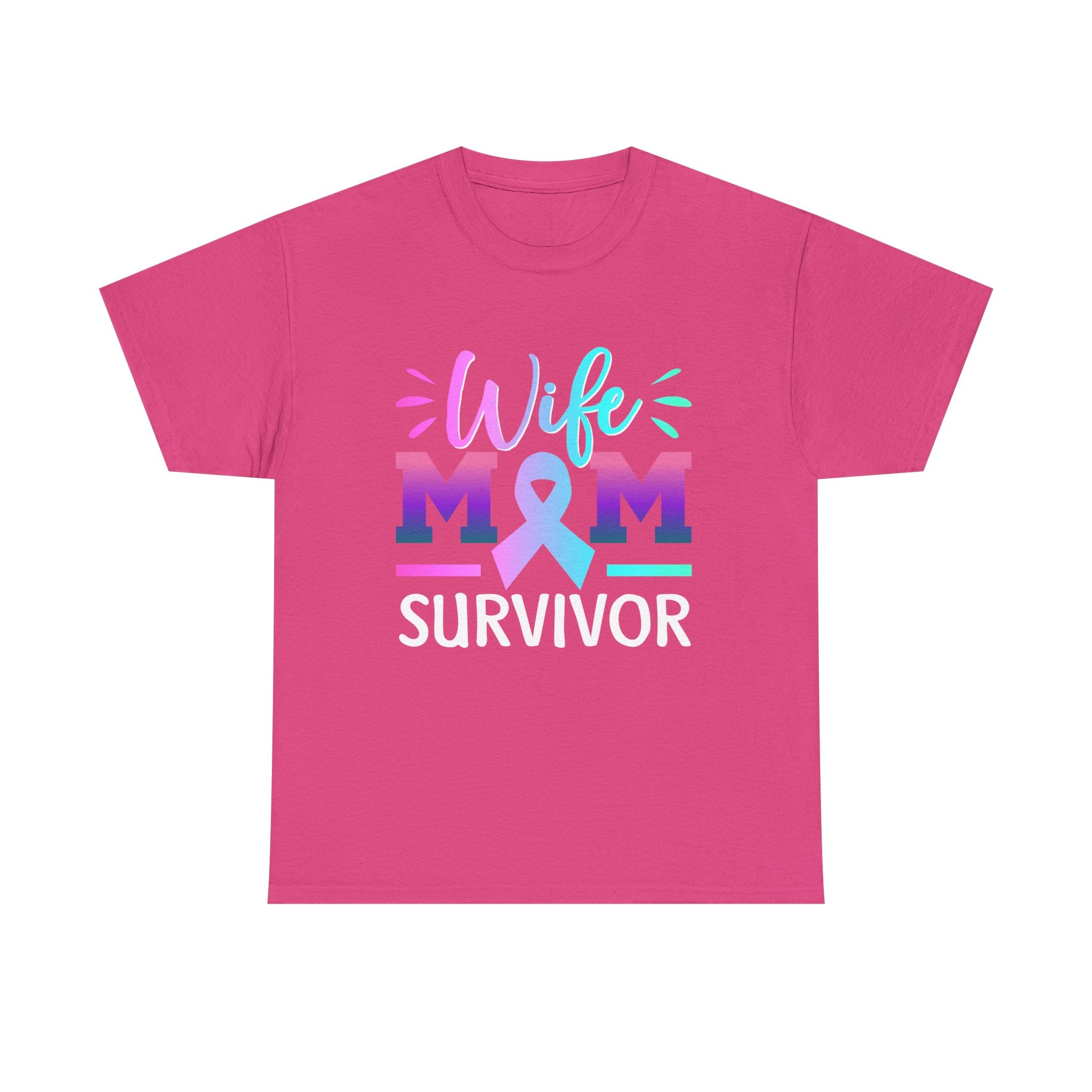 Wife Mom Survivor Tee, Unisex Heavy Cotton Tee, Cancer Awareness Shirt, Gift for Survivors, Inspirational Mom Shirt