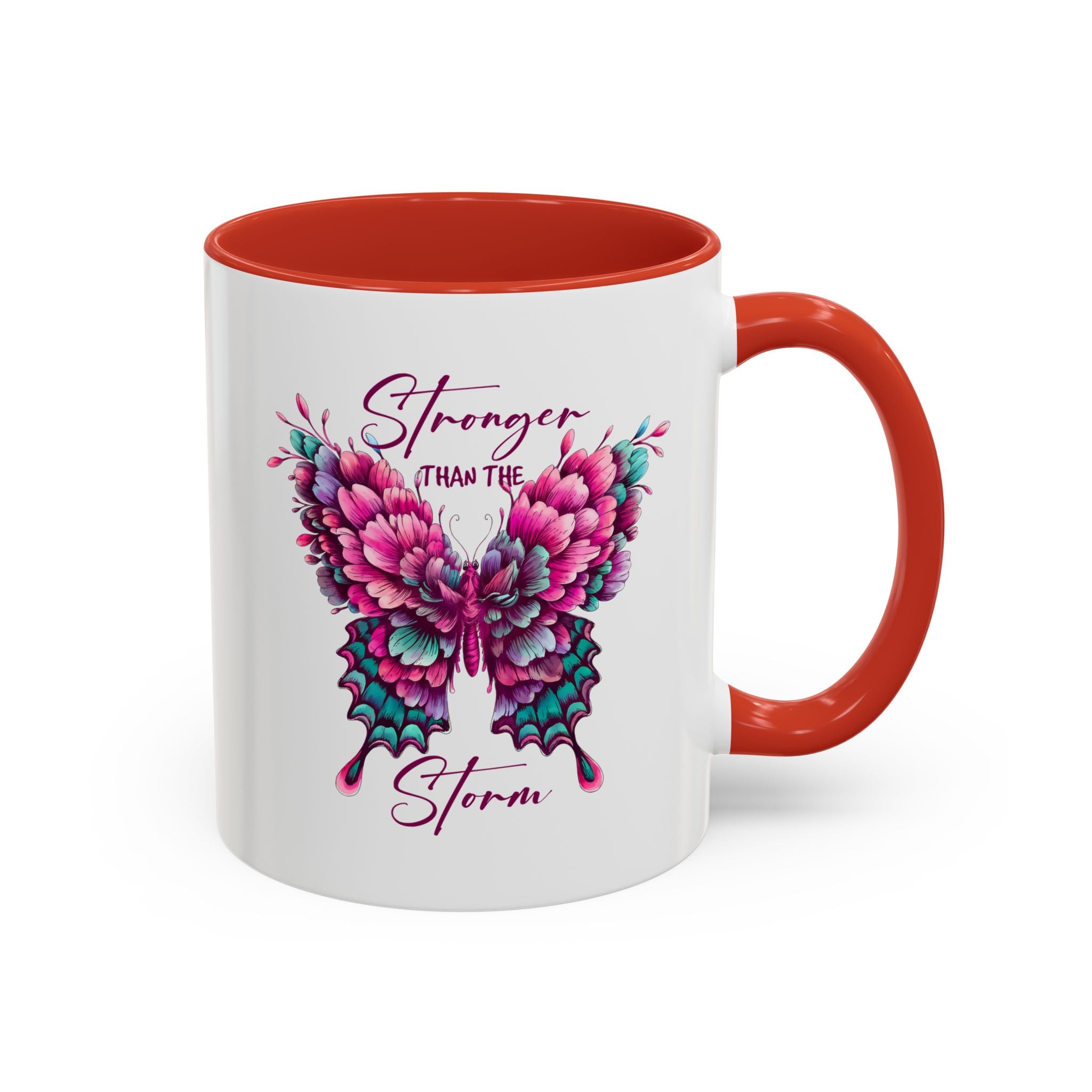 Stronger Than The Storm Accent Coffee Mug - Inspirational Butterfly Design