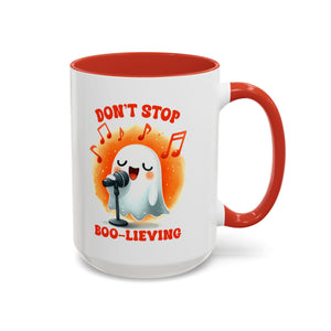 Ghost Coffee Mug, Perfect for Halloween, Fun Gift for Kids & Adults, Don't Stop Boo-lieving Mug, Caffeinated Spirits