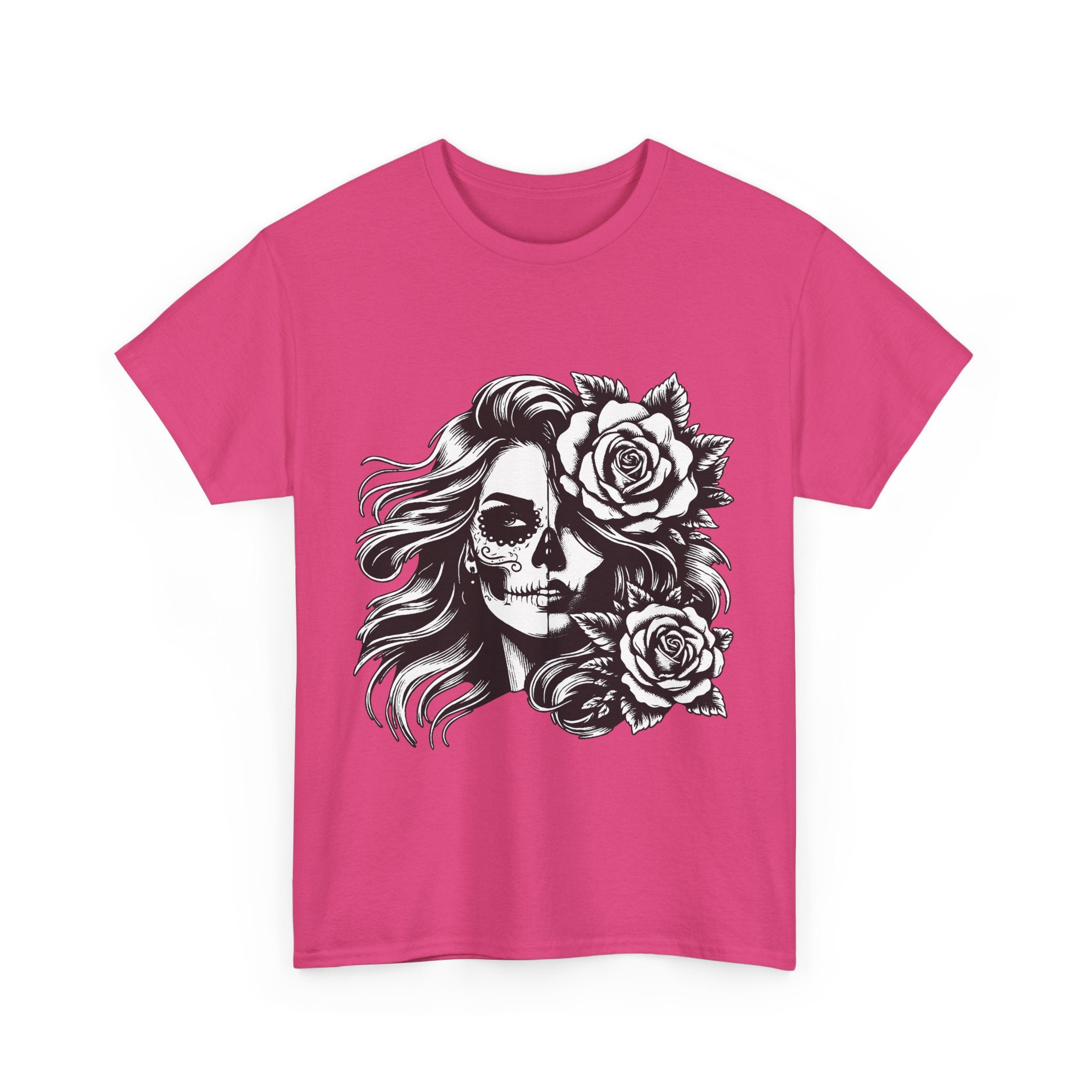 Skull & Rose Unisex Heavy Cotton Tee - Edgy Floral Graphic T-Shirt